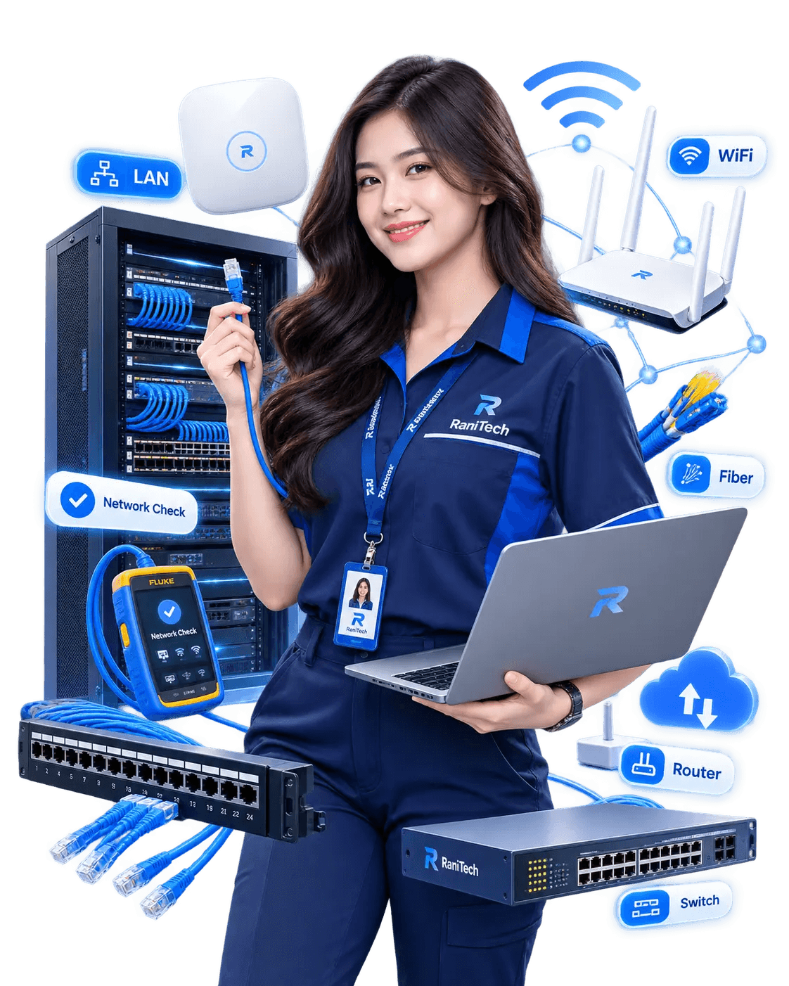 Jasa instalasi jaringan Bogor untuk LAN WiFi MikroTik structured cabling dan fiber optic RaniTech